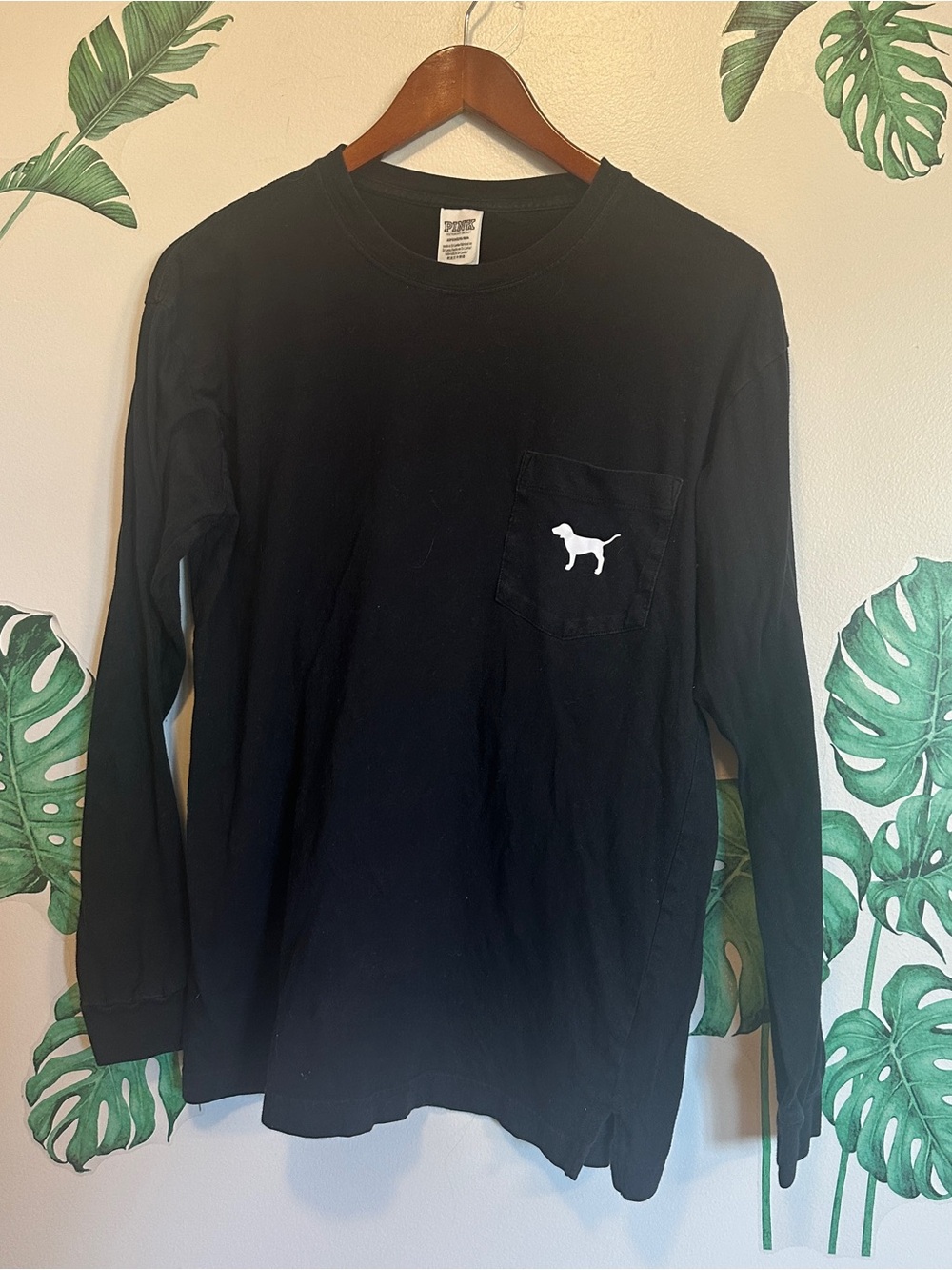 PINK Victoria's Secret Black Crewneck Tee with Logo Tag
